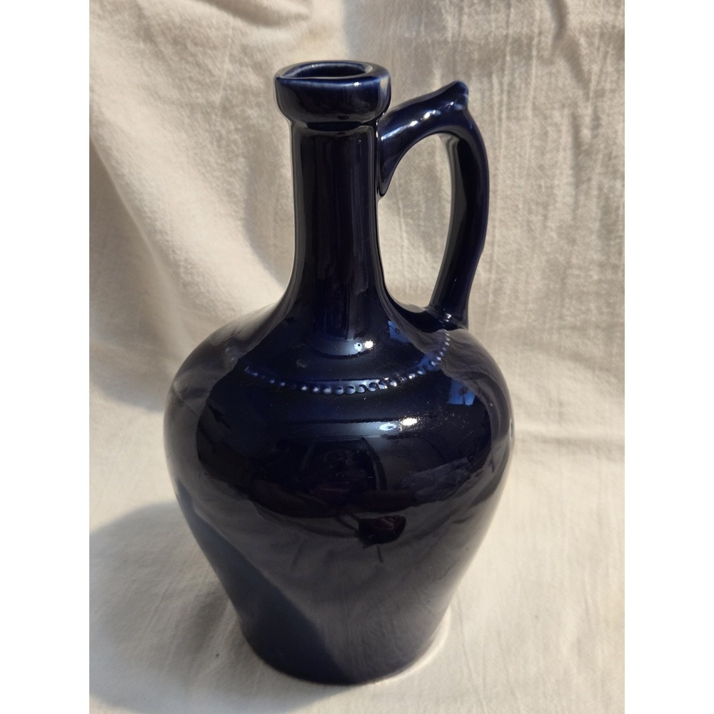 Vintage Martini Rossi Torino Italy Cobalt Blue Ceramic Decanter Ewer Jug 7.5"